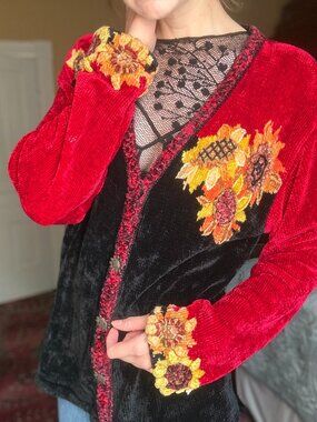 90's Y2K Sunflower Chenille Cardigan